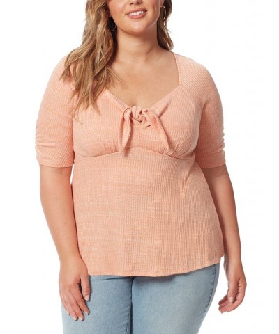 Trendy Plus Size Lyndsey Elbow-Sleeve Top Brandied Melon $17.90 Tops