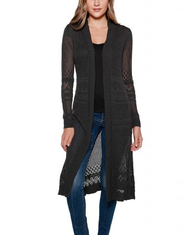 Pointelle-Stitch Duster Cardigan Black $23.59 Sweaters